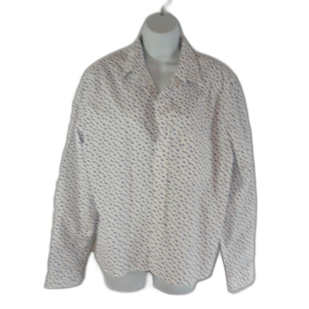 frank eileen shirt Button Up White Blue Hearts Sz XL  Casual Office Travel Cabin